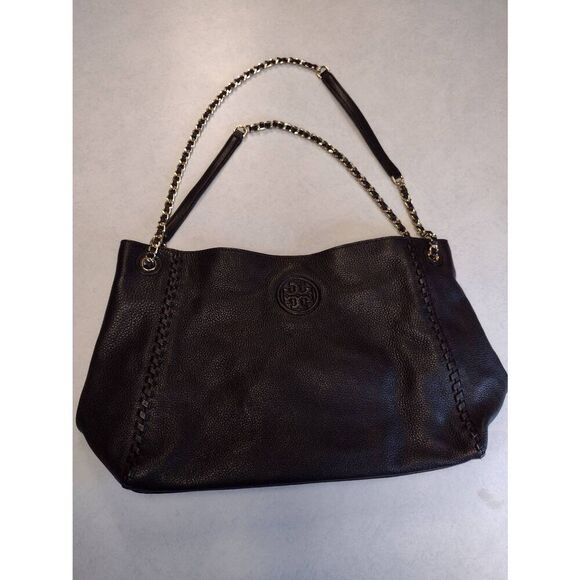 Tory Burch Marion Chain Slouchy Tote Black Handbag - Picture 1 of 6